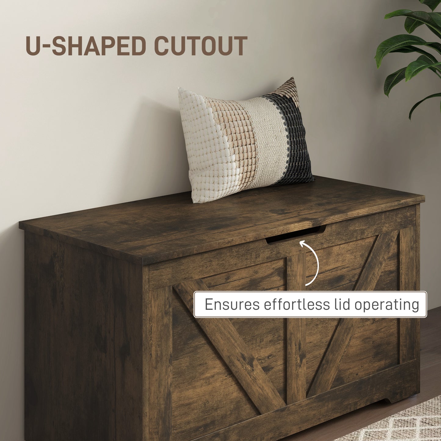 100L Home Storage Box, with Safety Hinges - Rustic Brown