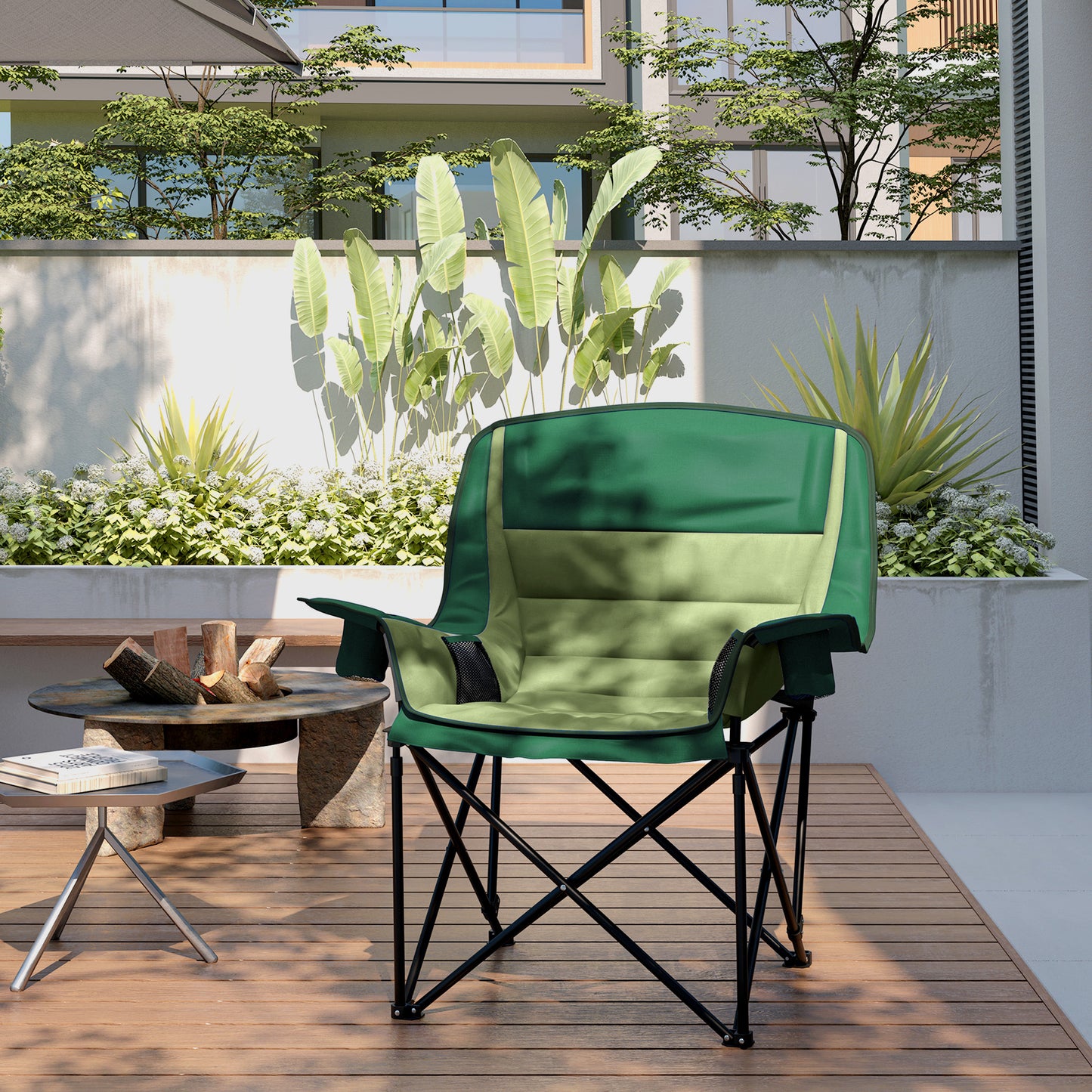 Outsunny Portable Padded Camping Chair, with Bag - Olive Green