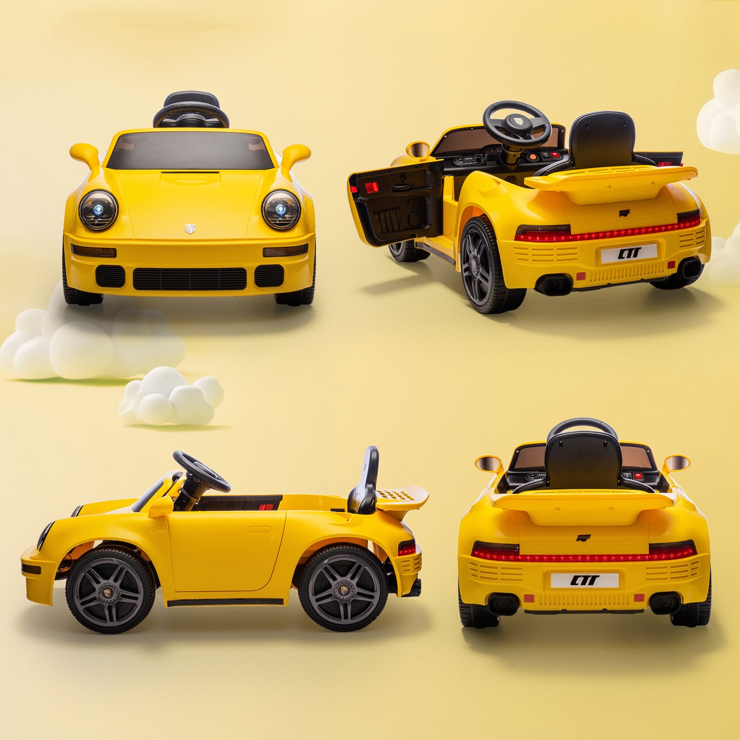 AIYAPLAY Licensed RUF CTR 2017 Electric Car for Kids, with Remote Control, Soft Start, MP3 Player, LED Lights, Yellow / Pink