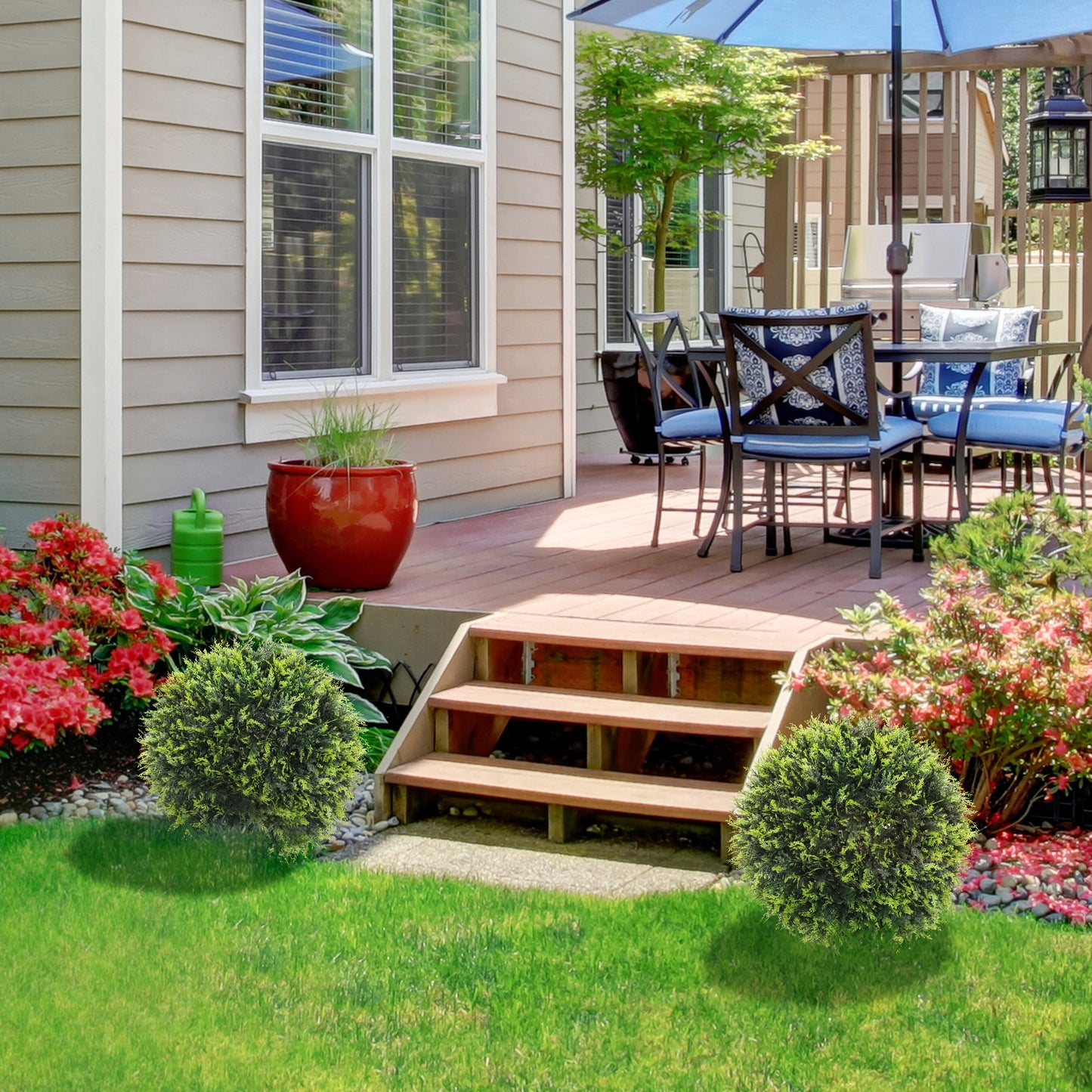 Set of 2 Artificial Plant Topiary Balls, UV-protected Fake Decorative Plants, Faux Plants for Home Indoor Outdoor Decor, 45cm, Green