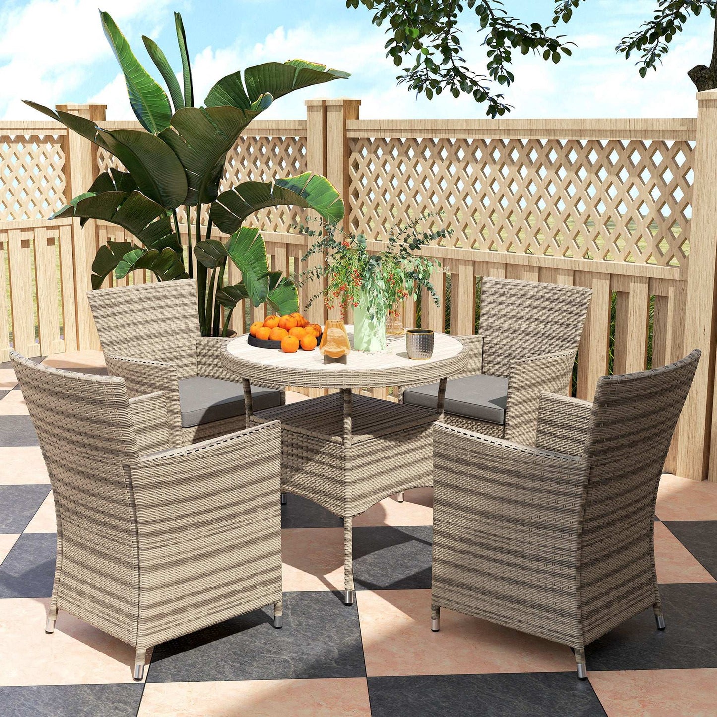 Outsunny Five-Piece Rattan Garden Set, with Two-Tier Table - Grey