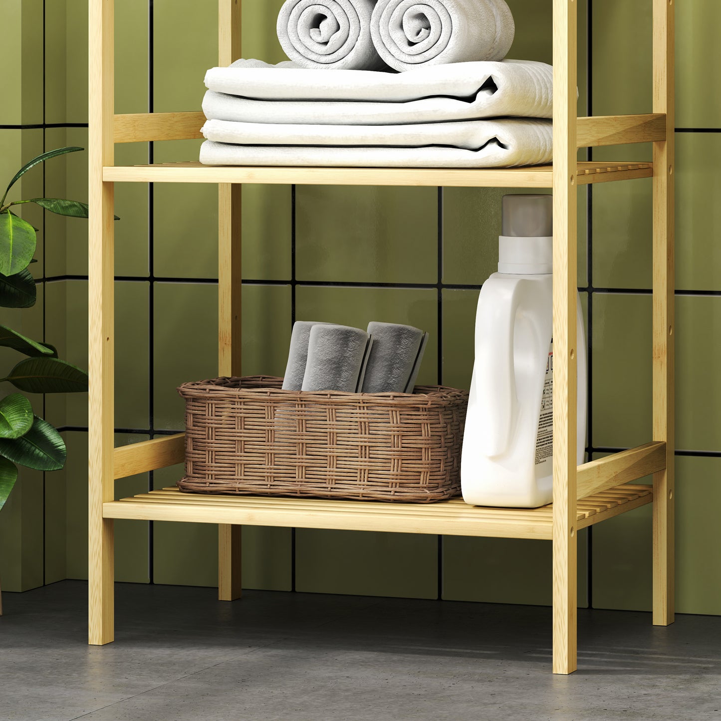 Three-Tier Bamboo Adjustable Shelf Storage Unit