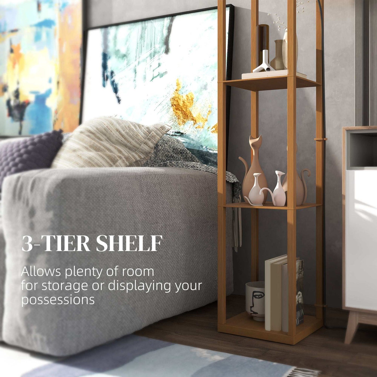 Three-Shelf Standing Floor Lamp - Natural