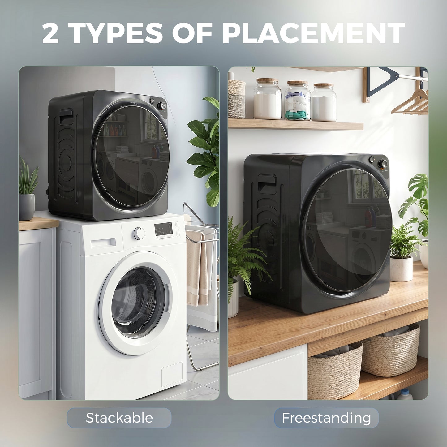 Compact Vented Tumble Dryer | 5kg | 1000W | 5 Drying Modes | Stainless Steel Drum | Stackable | 54dB | Black