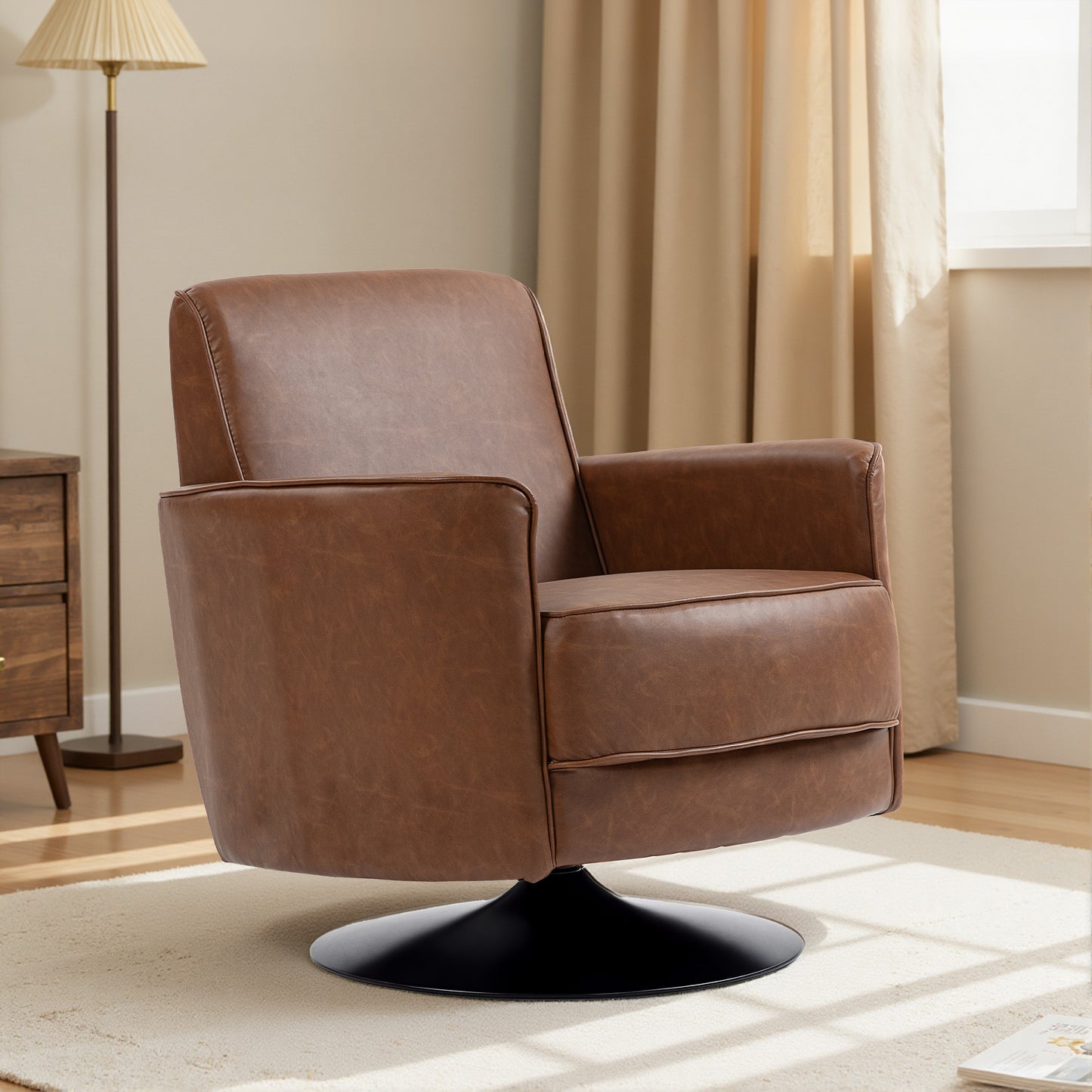 Upholstered Swivel Accent Chair with Thick Padding, Brown