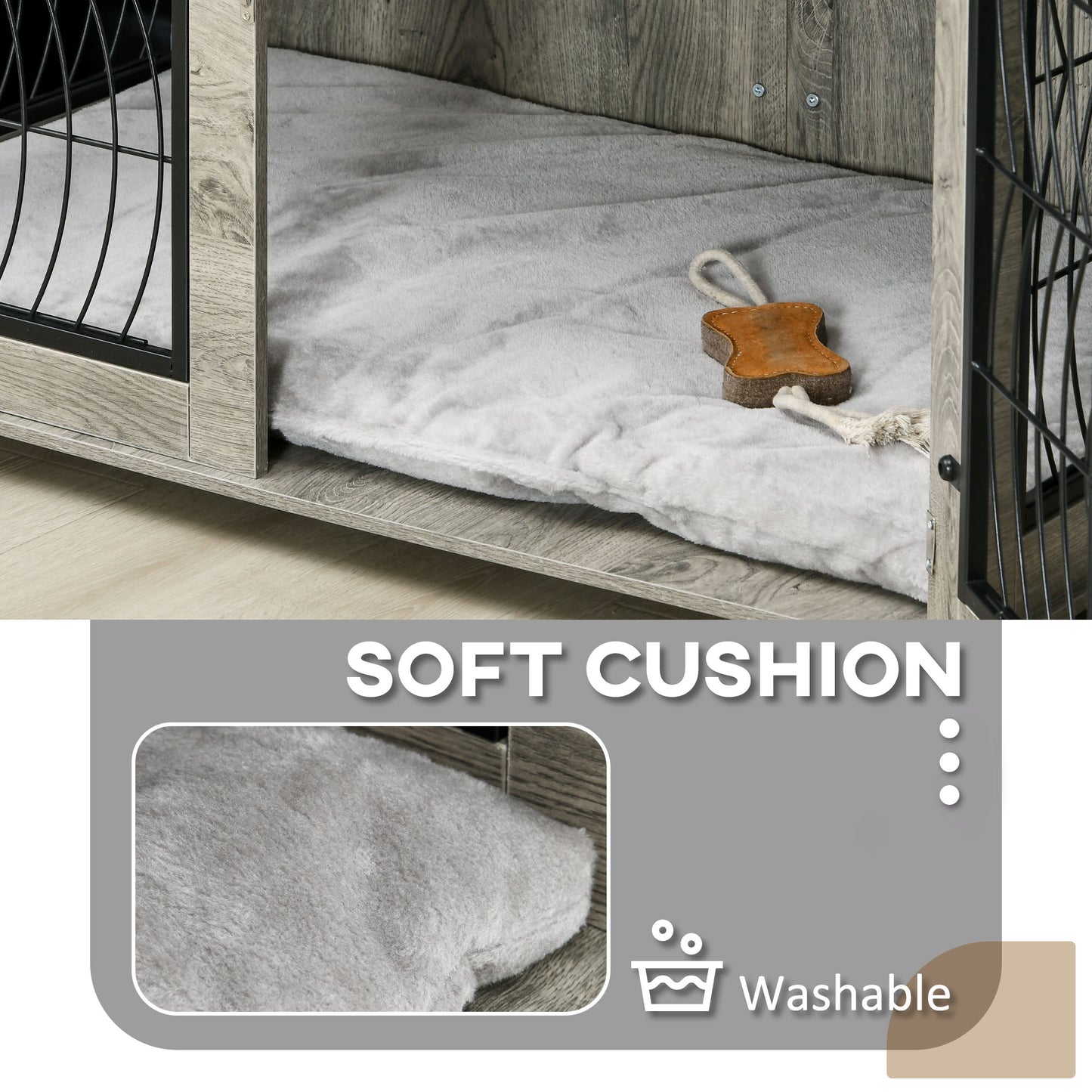 PawHut 44.5" Indoor Dog Crate Furniture End Table with Soft Washable Cushion, Lockable Front Door, for Extra Large Dogs