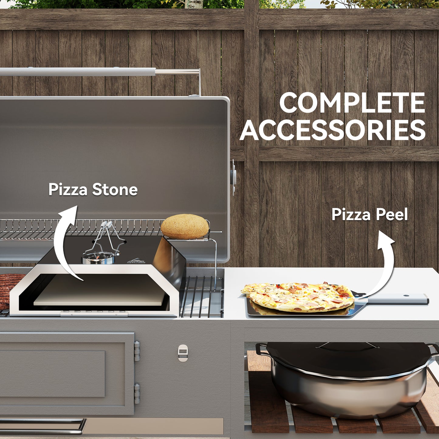 Portable Stainless Steel BBQ Grill Top Pizza Oven with Built-in Thermometer and Viewing Window for Gas and Charcoal BBQ Grills