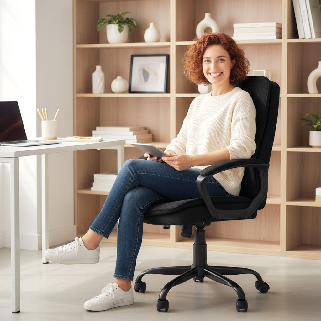 Linen-Look Double-Padded Office Chair - Black