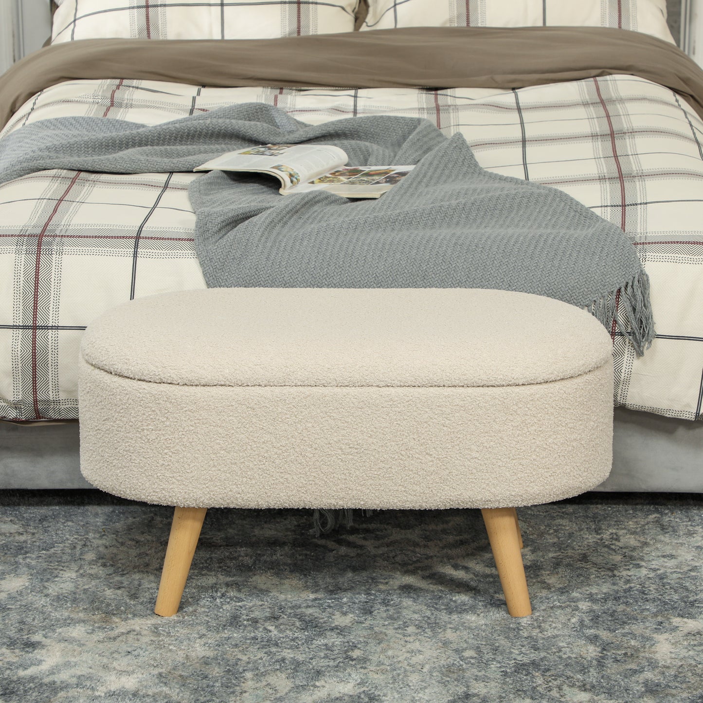 Teddy Fleece Storage Ottoman - Cream White