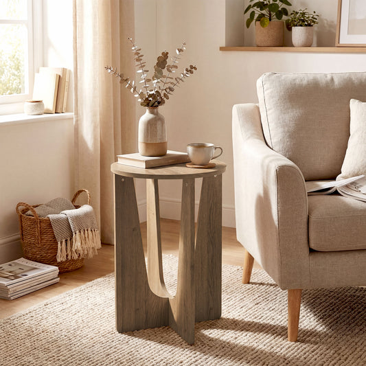 End Table Compact Round Side Table with Curved Legs in Coffee Wood Effect