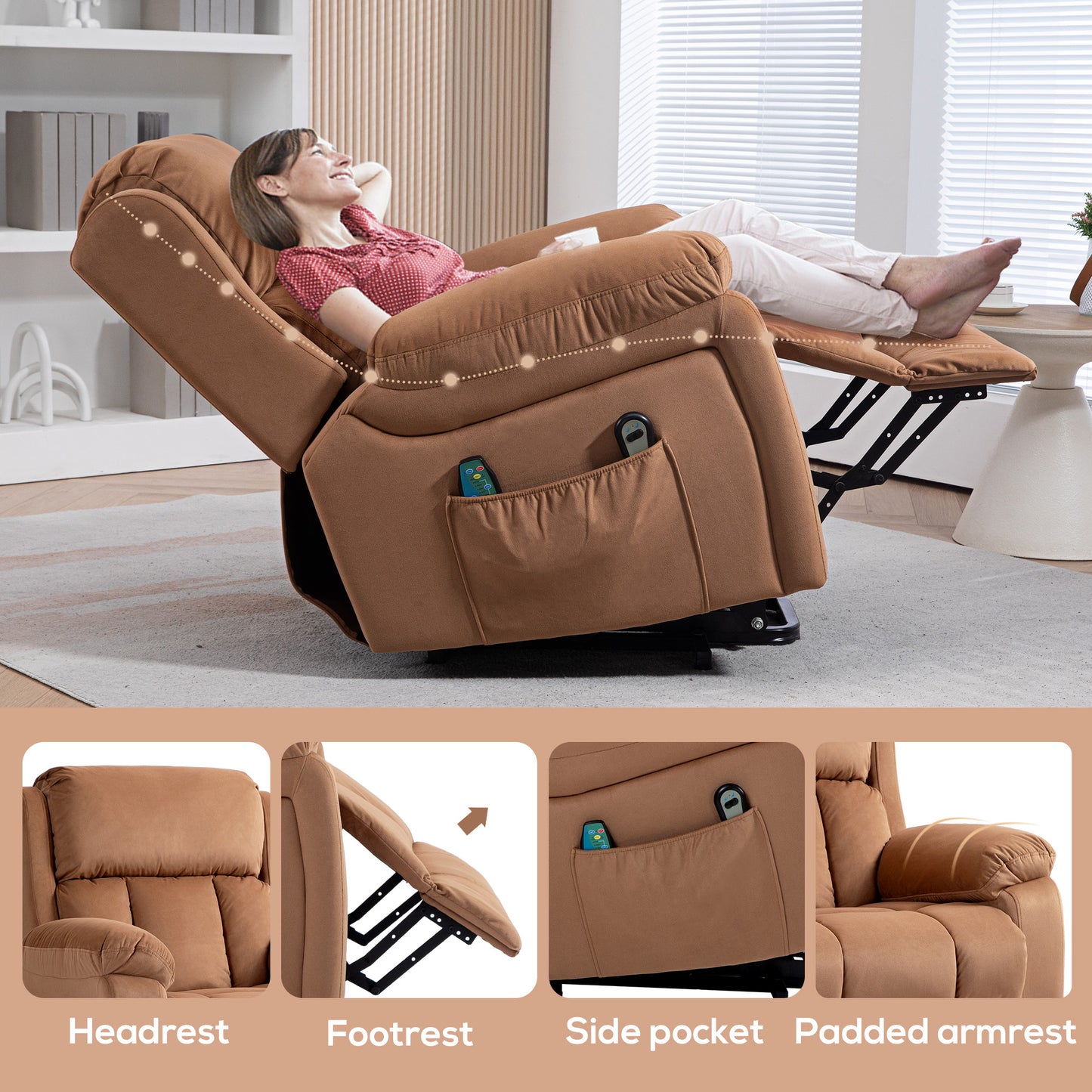 Power Lift Riser and Recliner Chair with Vibration Massage, Heat, Side Pocket