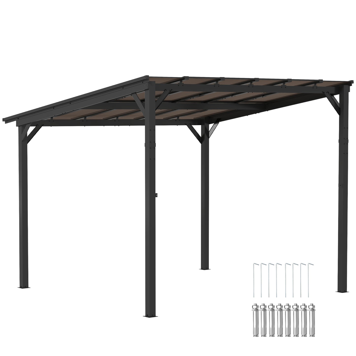 3 x 3(m) Metal Pergola with UPF 50+ and Waterproof Polycarbonate Roof, Wall-Mounted or Free Standing Garden Gazebo Outdoor Sun Shade