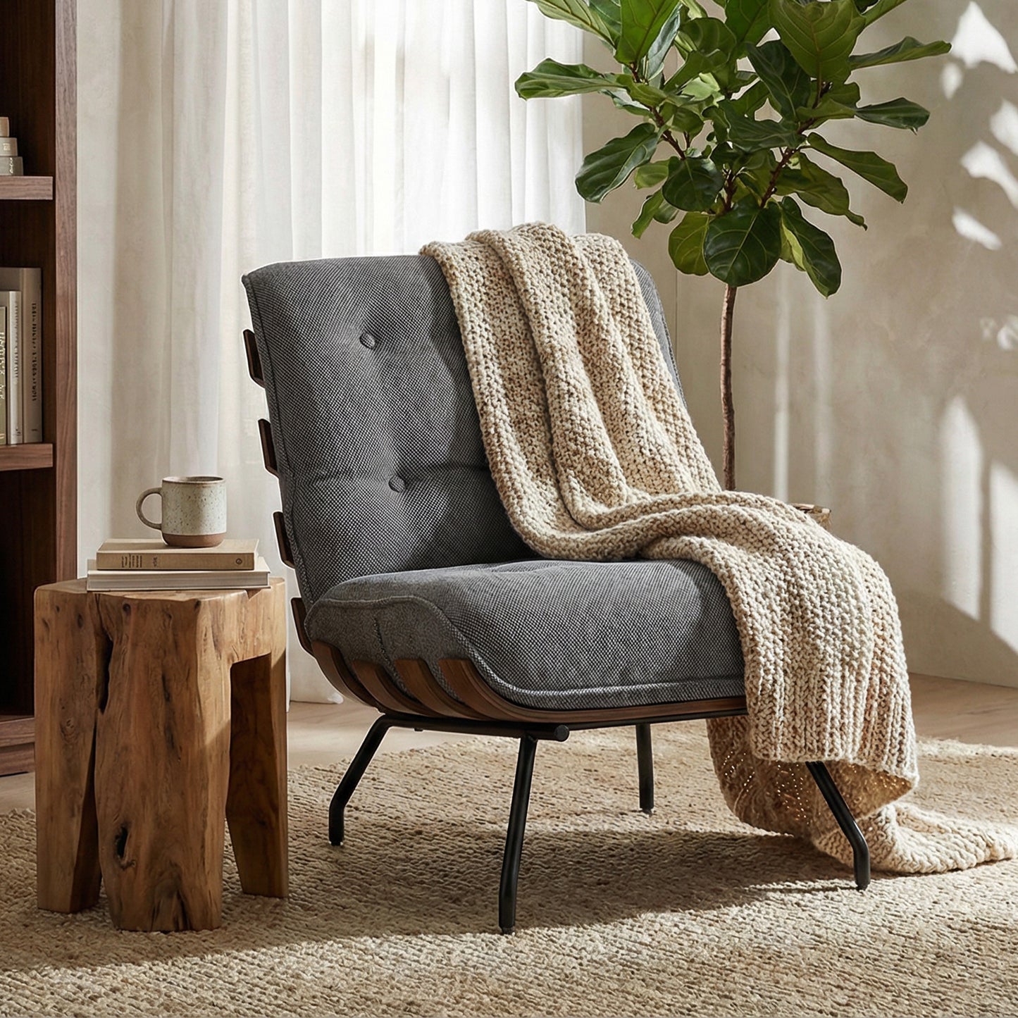 Accent Chair & Reading Chair | 15cm Pocket Spring Cushions | Button-Tufted | Linen-Look Fabric | Removable Cushions | 120kg | Dark Grey