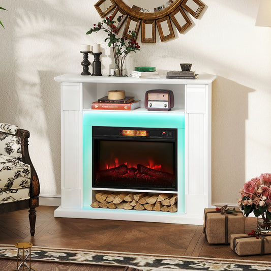 6142 BTU Electric Fireplace and LED Mantel, 17-27°C - White