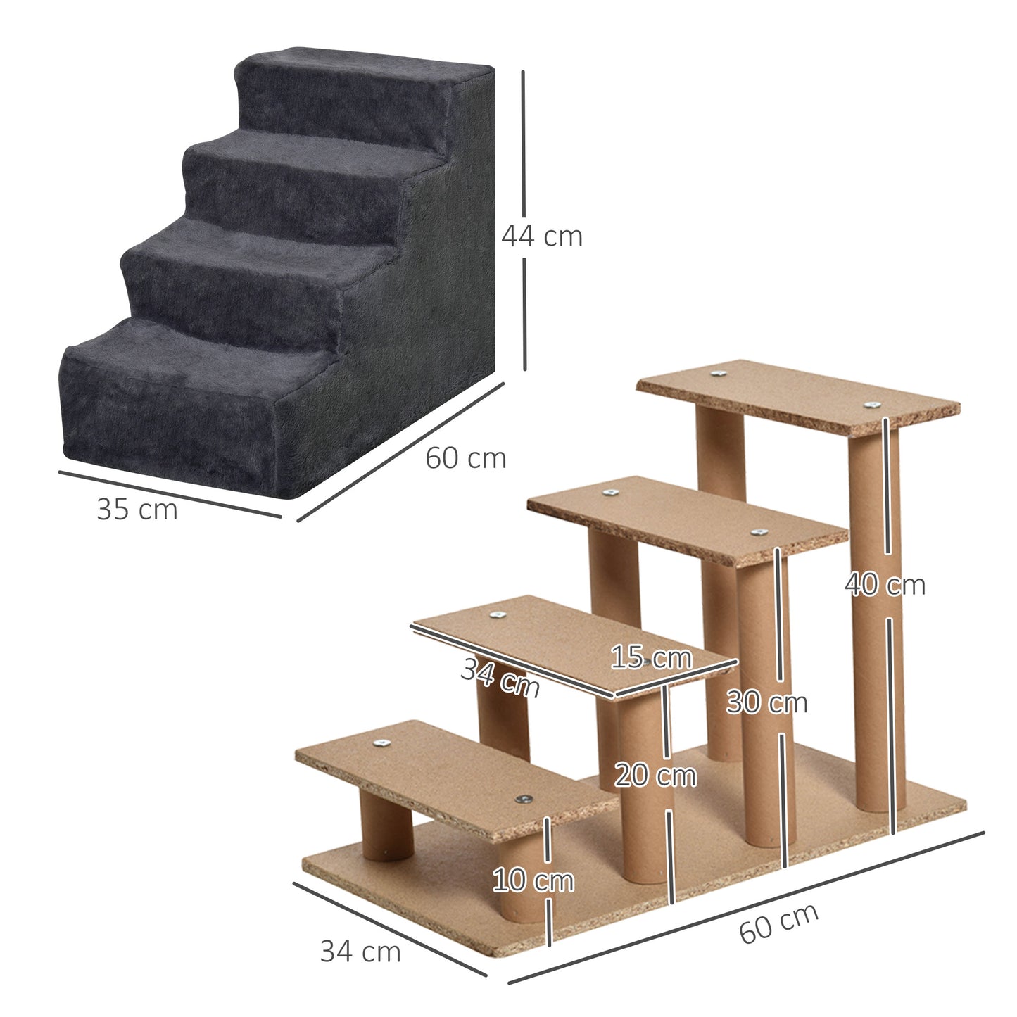 Four-Step Dog Stairs, with Washable Plush Cover, for High Bed Sofa, Dog Steps for Small Dog and Cat - Dark Grey