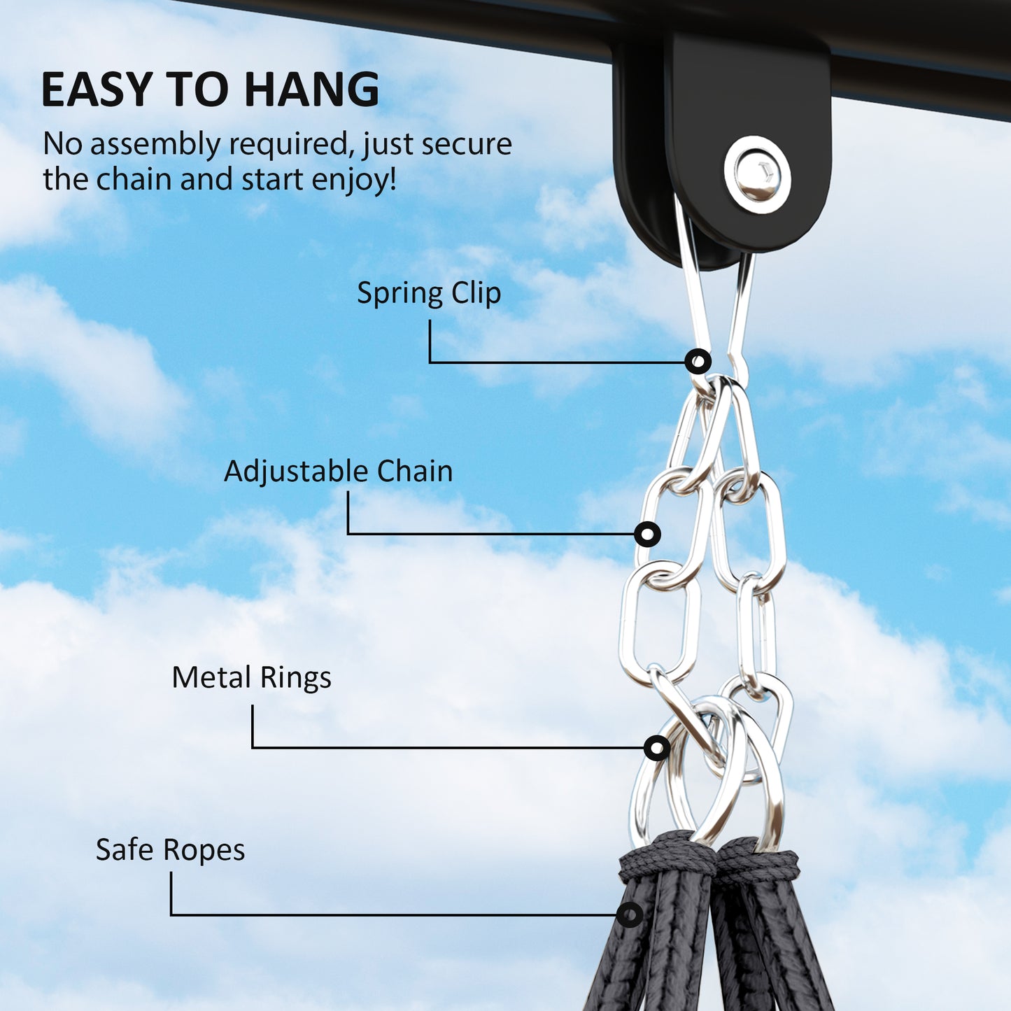 Hanging Chair Indoor Outdoor Hammock Chair with Soft Cushion, Cotton Rope Boho Style Swing Chair, Hanging Garden Swing Seat, Dark Grey