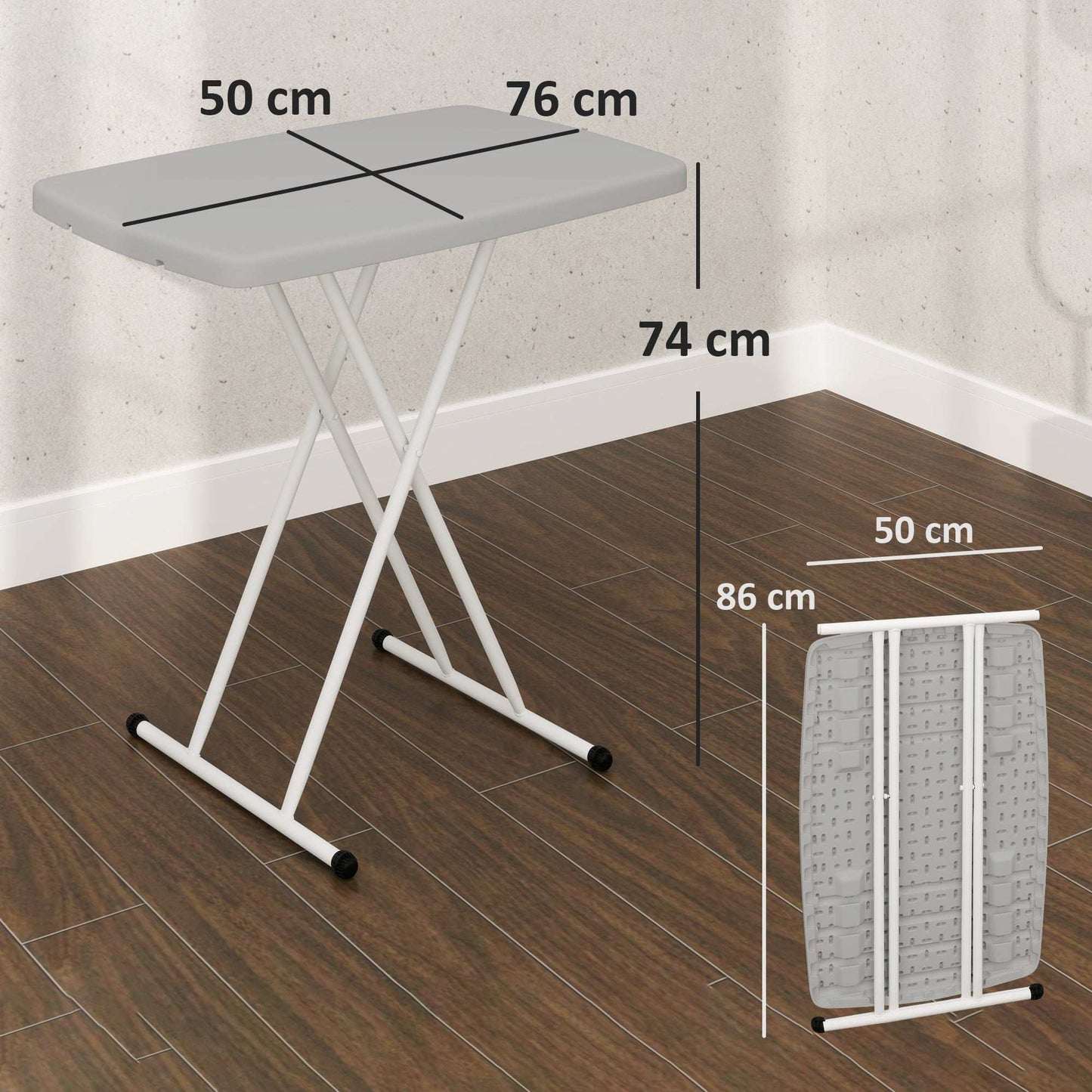 Outsunny Portable Folding Coffee Table, Height Adjustable Garden Table Bistro Table with HDPE Top and Metal Frame for Balcony Poolside Deck