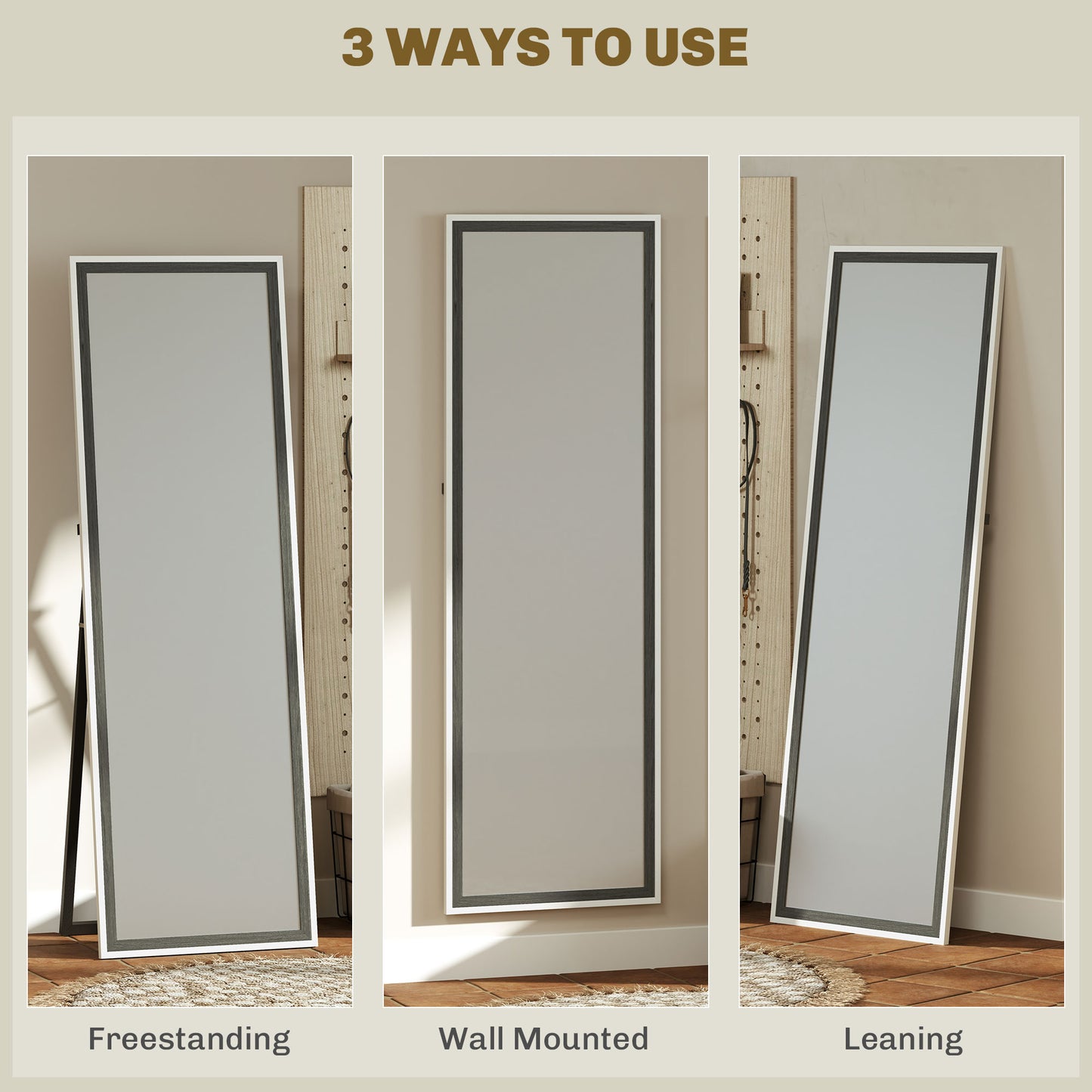 162.6 cm Two-Tone Full Length Mirror - White/Grey-Tone