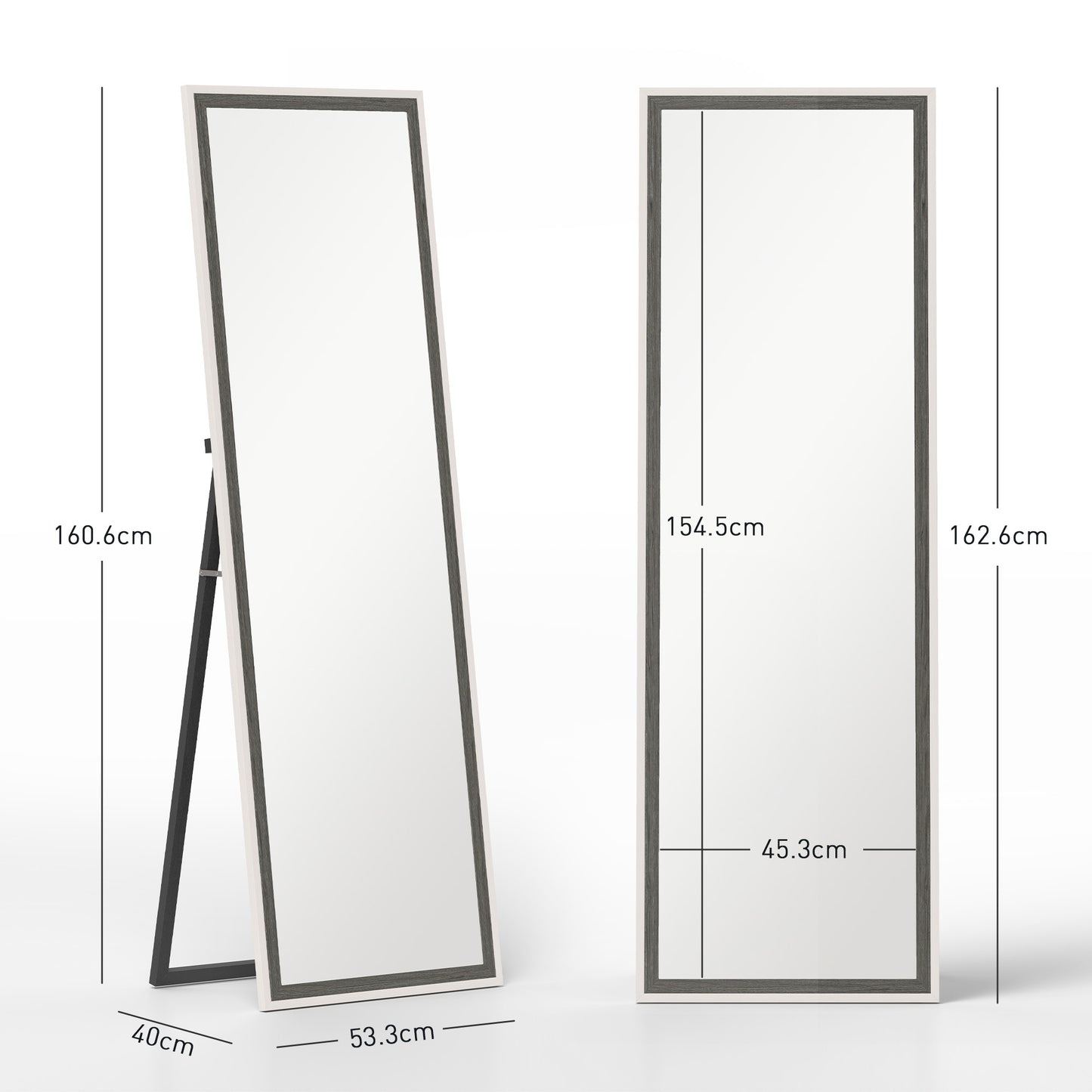 162.6 cm Two-Tone Full Length Mirror - White/Grey-Tone
