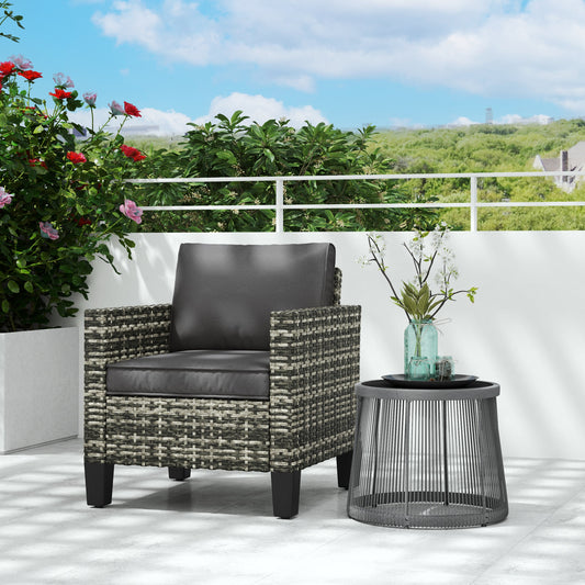 Outsunny Single Rattan Armchair, with Cushions - Light Grey