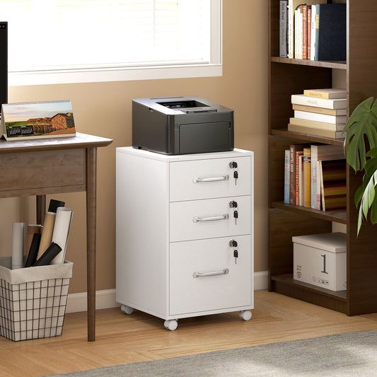 Three Drawer Wood-Effect Filing Cabinet - White