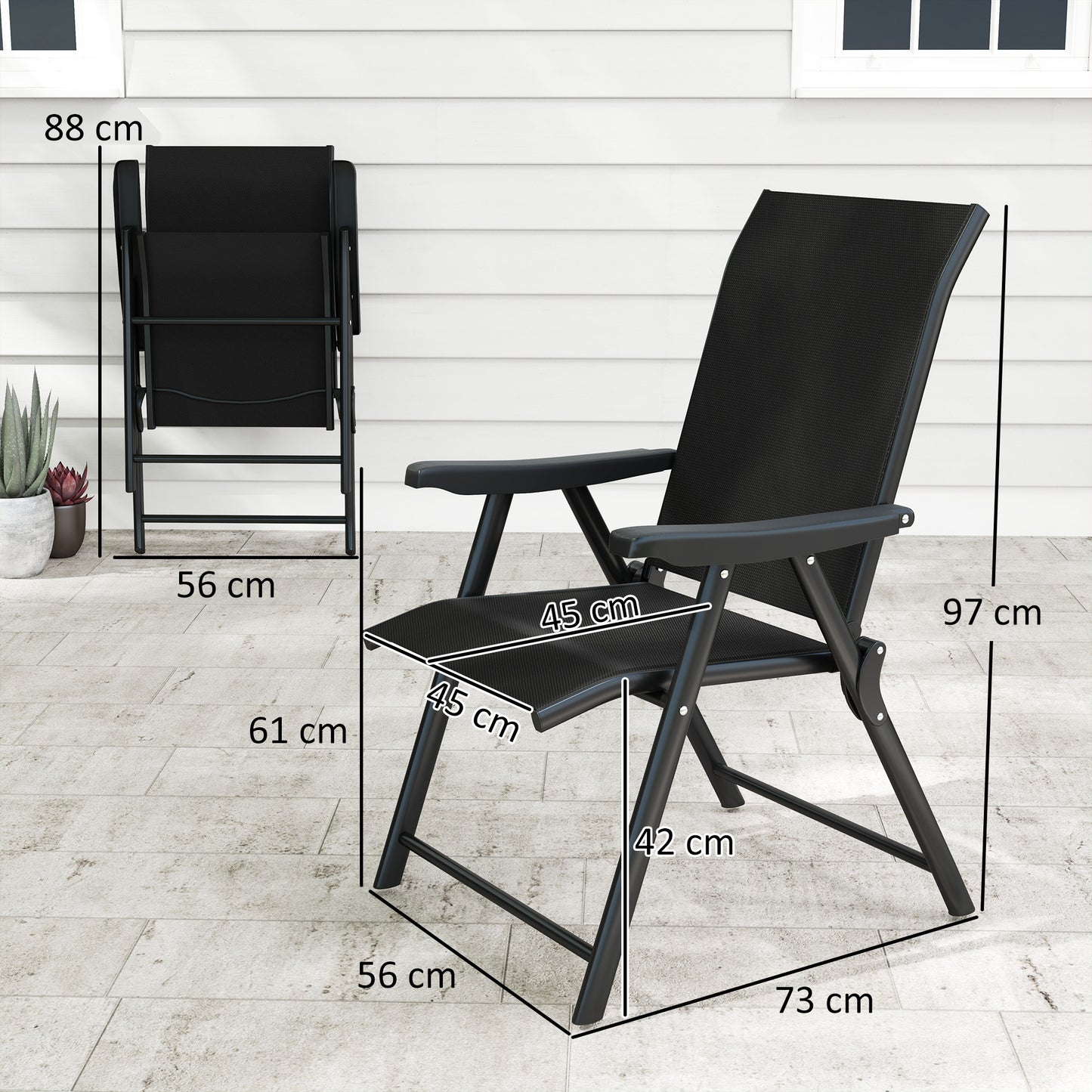 Outsunny Set of Four Folding Outdoor Garden Chairs - Black