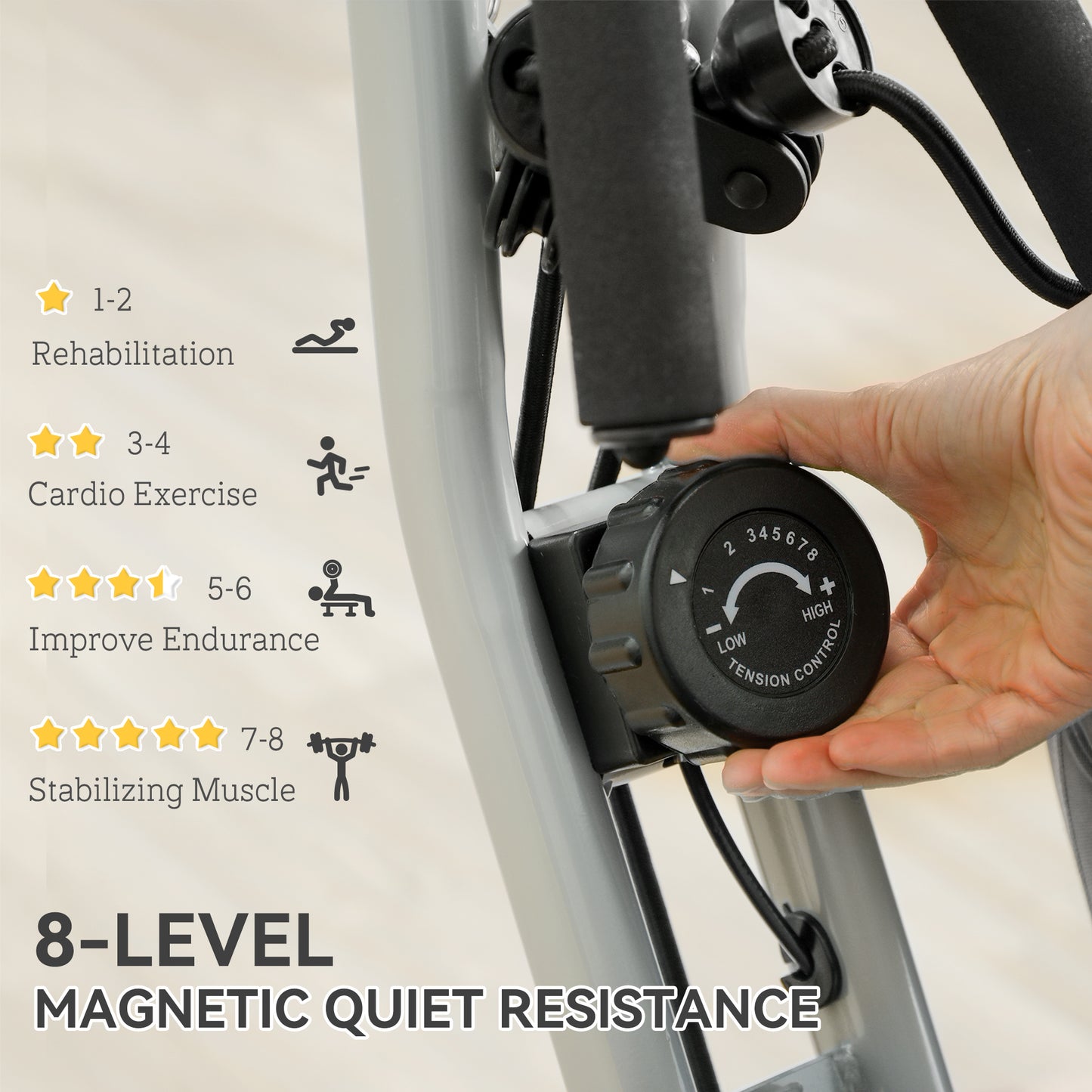 5-In-1 Folding Exercise Bike with Arm Workout Bands, Quiet 8-Level Magnetic Resistance Foldable Exercise Bike with LCD, Tablet Holder, White