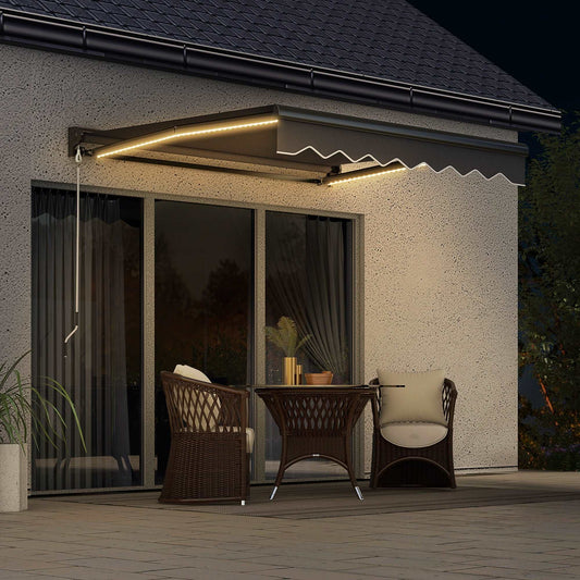 2.5 x 2m Electric Awning with LED Light, Aluminium Frame Retractable Awning Sun Canopies for Patio Door Window By Outsunny