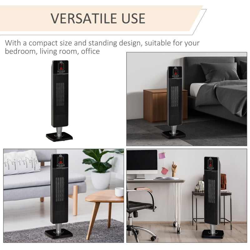 Tower Heater with 2 Heat Setting 1000W/2000W and Ceramic Fan, Electric Space Heater with Oscillating Remote Control 8hrs Timer Tip-Over Overheat Protection, Black