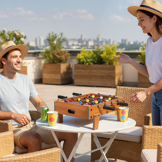 20 in Table-top Football Table with Stainless Steel Rods, Compact Foosball Table for Kids and Adults, All-Inclusive Foosball Game Set for Indoor, Nature Wood Finish