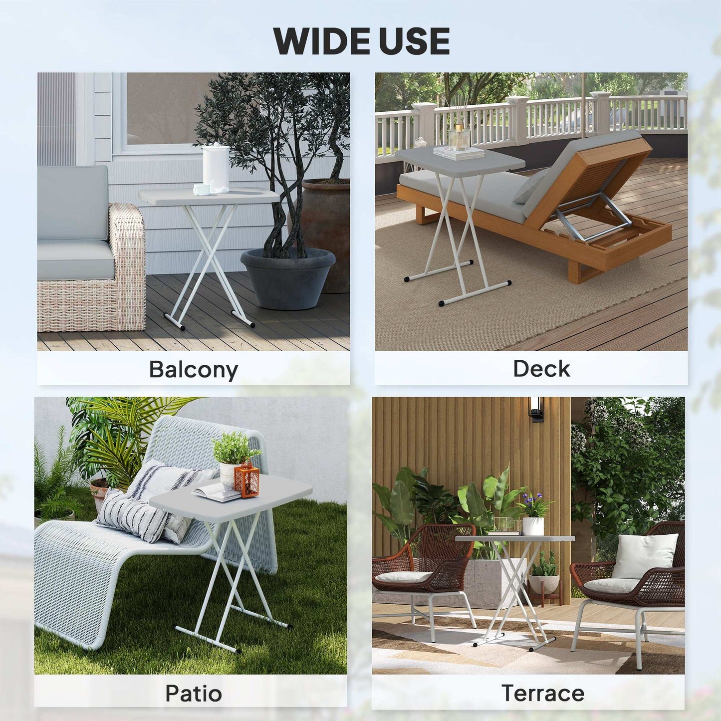 Outsunny Portable Folding Coffee Table, Height Adjustable Garden Table Bistro Table with HDPE Top and Metal Frame for Balcony Poolside Deck