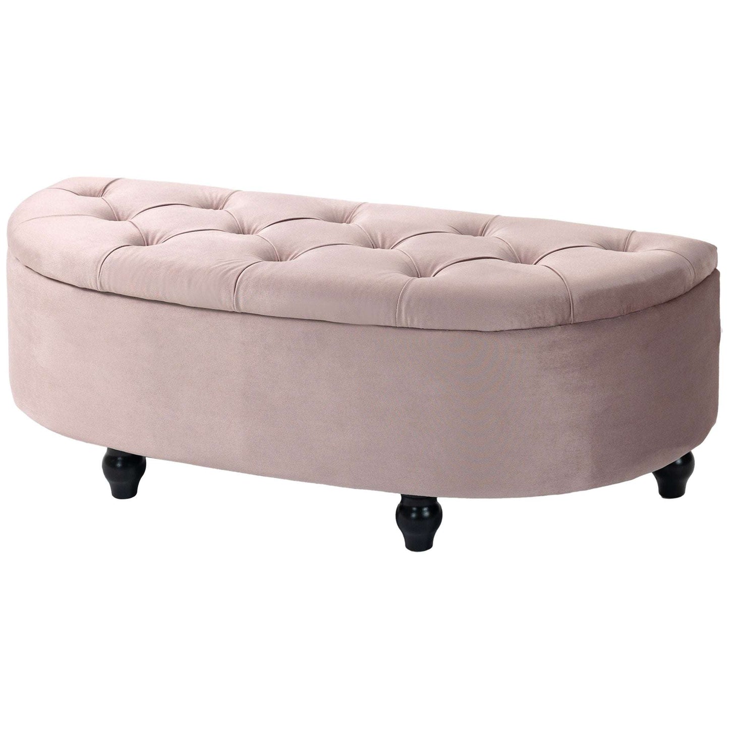 Semi-Circle Bed End Bench Ottoman W/ Storage Tufted Upholstered Accent Seat Footrest Stool with Rubberwood Legs for Bedroom & Entryway