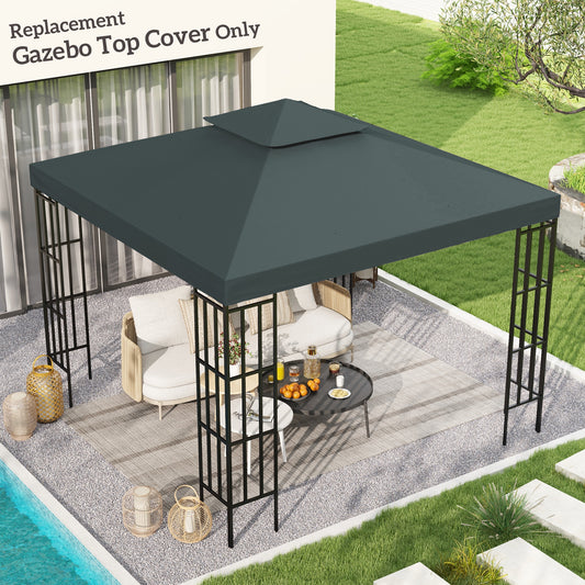 3x3m 2-Tier Gazebo Replacement Canopy Roof | 180g PA-Coated Polyester | UV & Rain Protection | 8 Grommet Drainage Holes | Hook & Loop Fasteners | Fits Outsunny 01-0153 Series Only | 300x300cm | Charcoal Grey