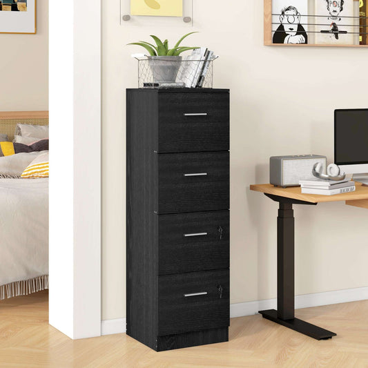 Four-Drawer Lockable Filing Cabinet - Black / White Ash Wood Effect