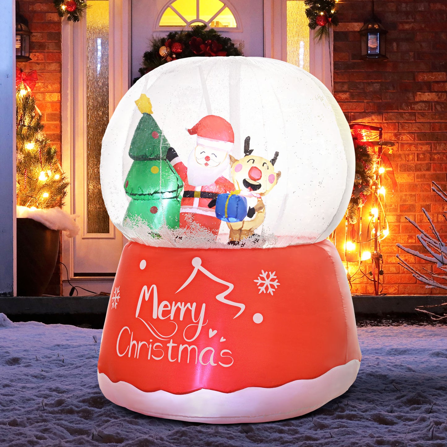 Outsunny 5.5FT Christmas Inflatable Crystal Ball with Santa Claus, Reindeer Decoration, Blow Up Crystal Ball with LED Lights for Indoor, Outdoor