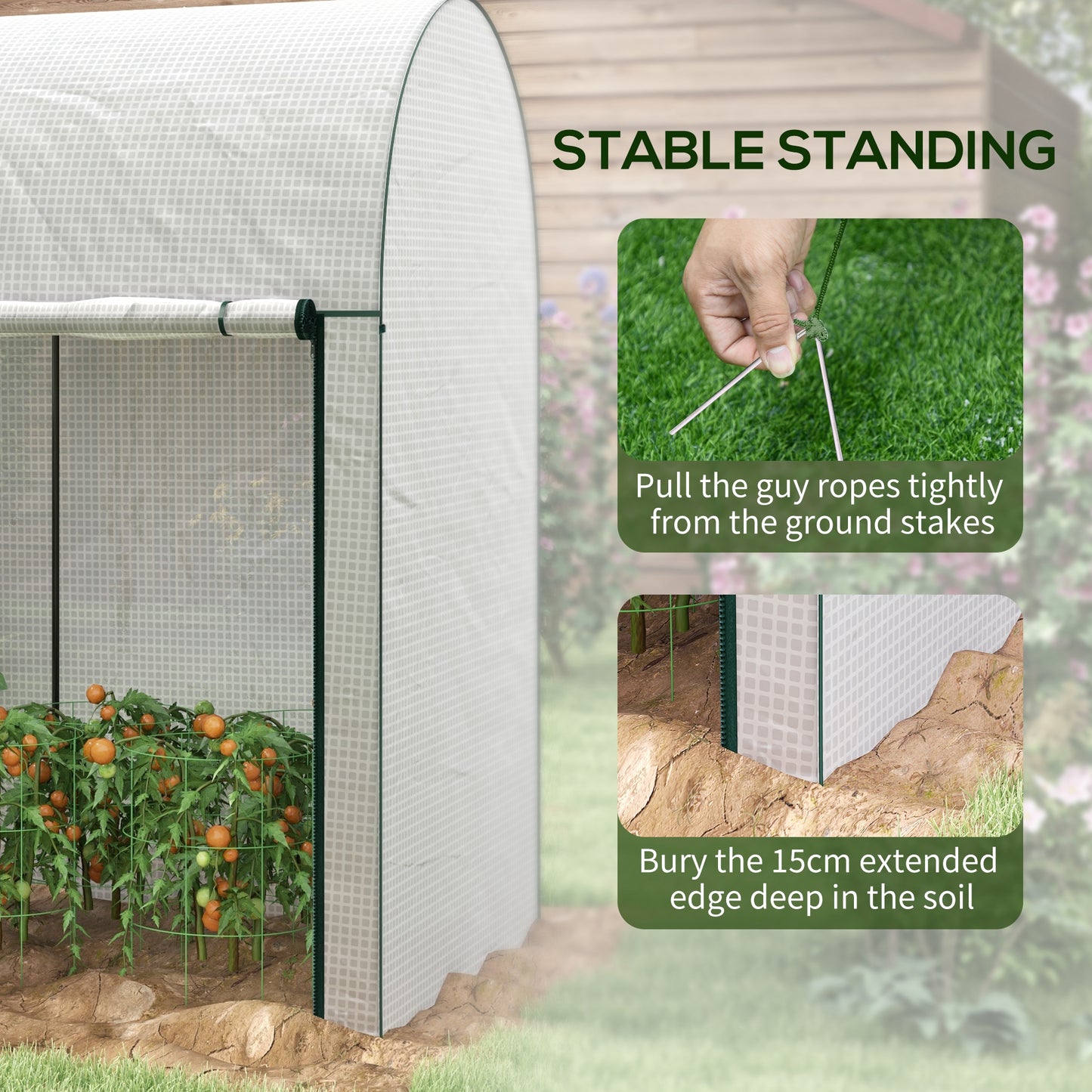 Outsunny Walk-In Greenhouse W/ Zipped Roll Up Doors, Plastic Cover And Arched Top for Tomatoes, Flowers, Vegetables and Herbs - White