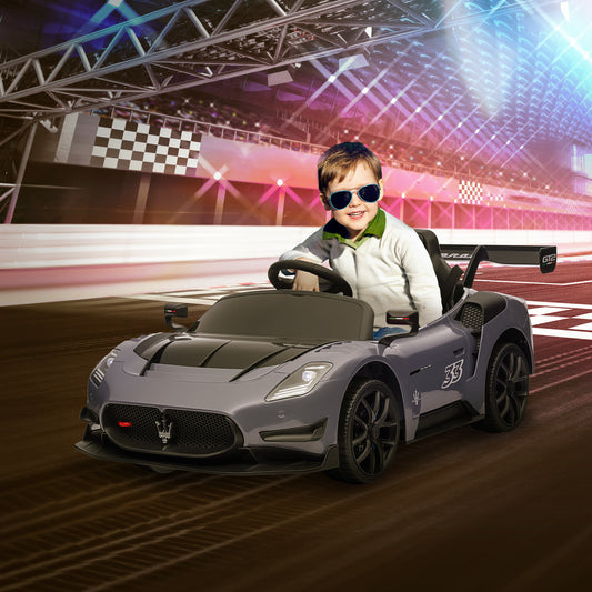 AIYAPLAY Maserati GT2 Licensed 12V Kids Electric Ride on Car with 4 Suspension, Remote Control Music Horn Lights - Grey - White - Pink