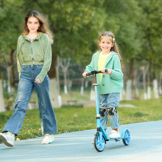 Foldable Kids Scooter with Adjustable Handlebar, 200mm Big Wheel, Rear Fender Brake, for Ages 6-12 Years, Blue / Green