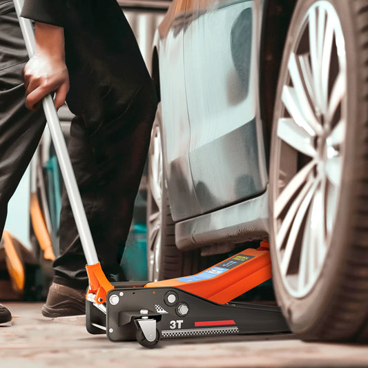 3 Ton Hydraulic Low-Profile Floor Jack, with 7.5-50.5cm Lifting Range, Wheels, Orange