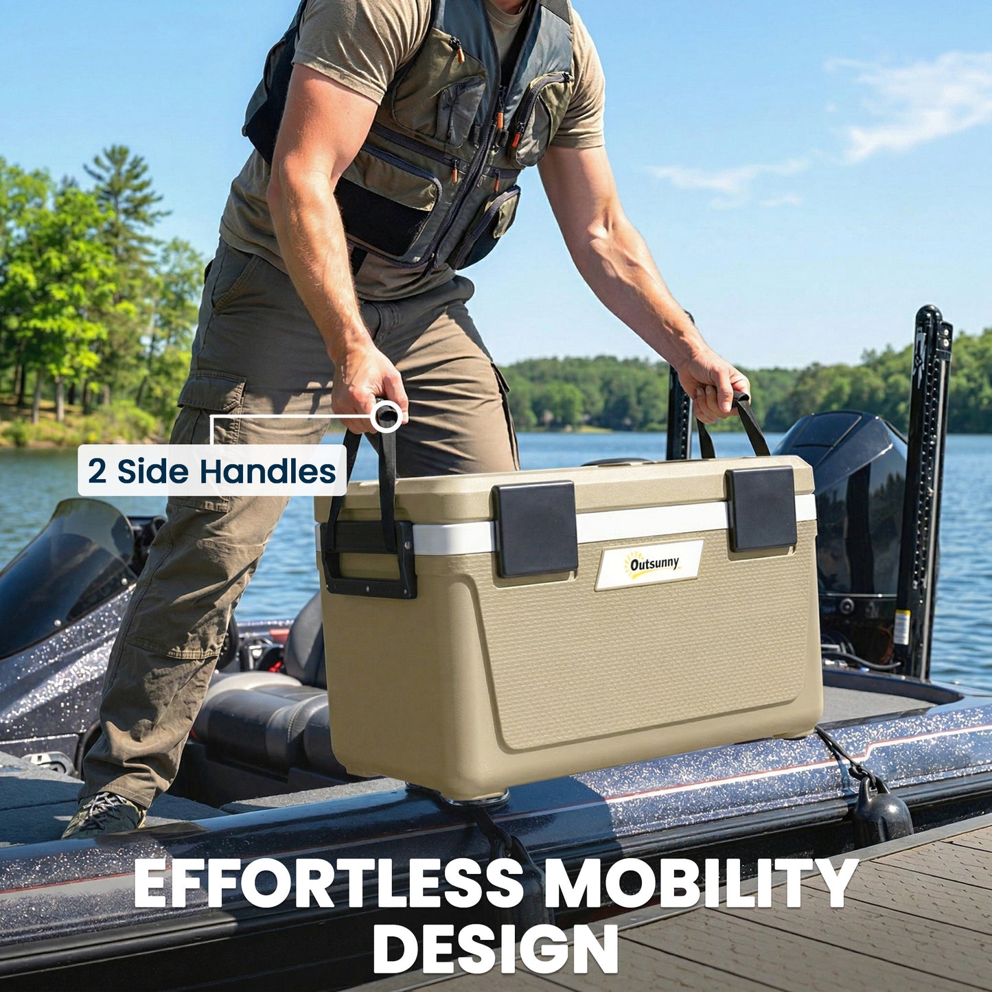 42.6L Insulated Cool Box | 72-Hour Retention | HDPE Shell | PU Foam | Drain Valve | 70kg | Camping & Fishing | Khaki