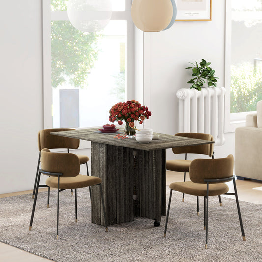 Retro Style Folding Dining Table, Drop Leaf Table for Small Spaces with 2-tier Shelves, Small Kitchen Table with Rolling Casters, Grey