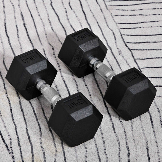 2 x 10KG Hex Dumbbells Set Rubber Dumbbells Weight Lifting Equipment Fitness Home Gym