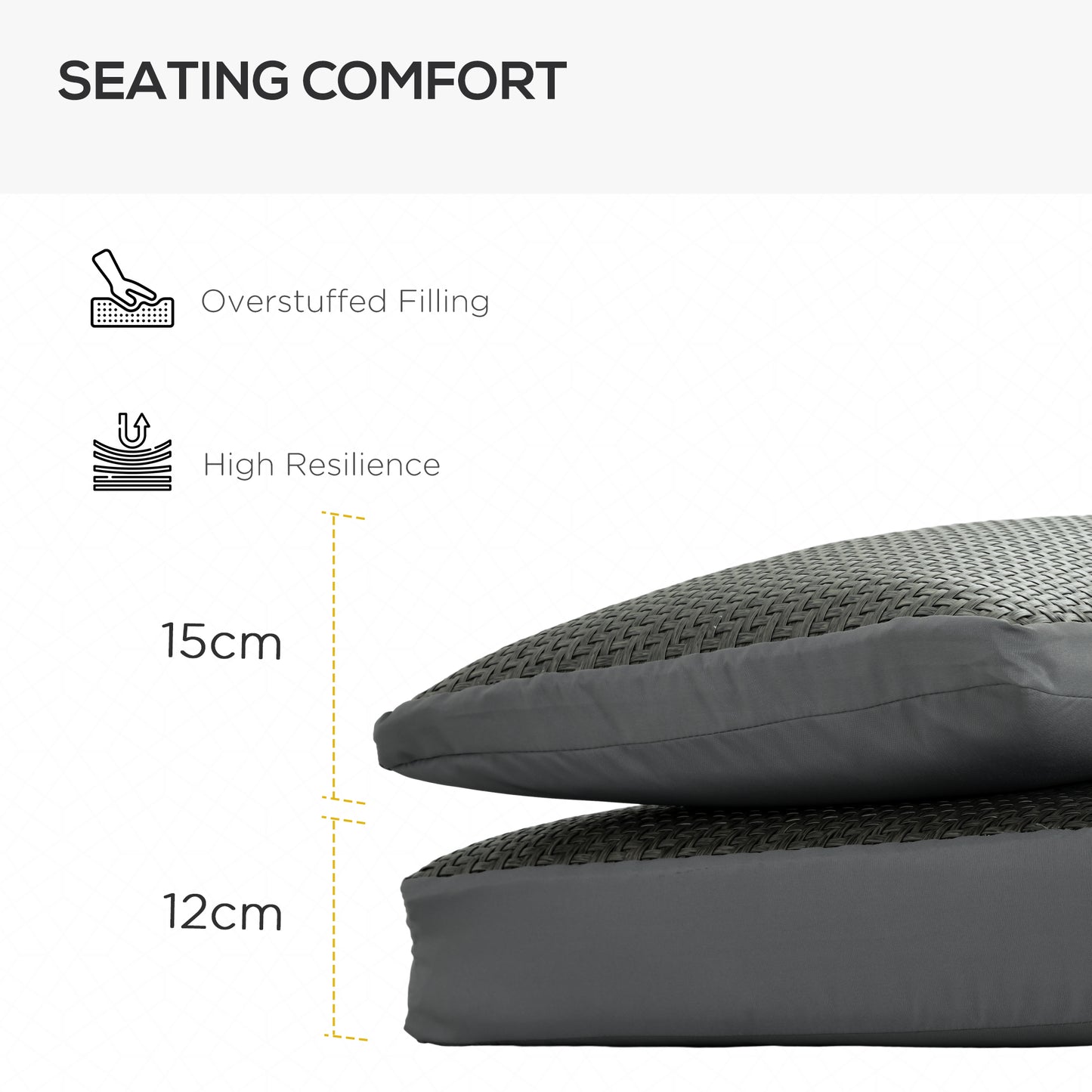 Outsunny Set of 4 Outdoor Seat Cushions with Backrest, Fabric and PE Rattan Cover, Water Repellent Seat Pads for Chair, Swing, Sofa, Grey
