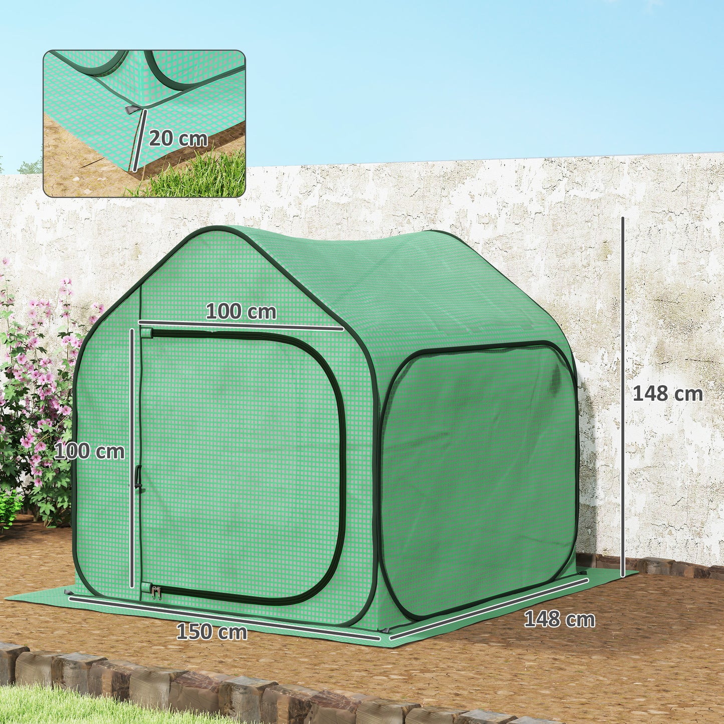 Outsunny 150 x 148cm Pop-Up Greenhouse - Green / White
