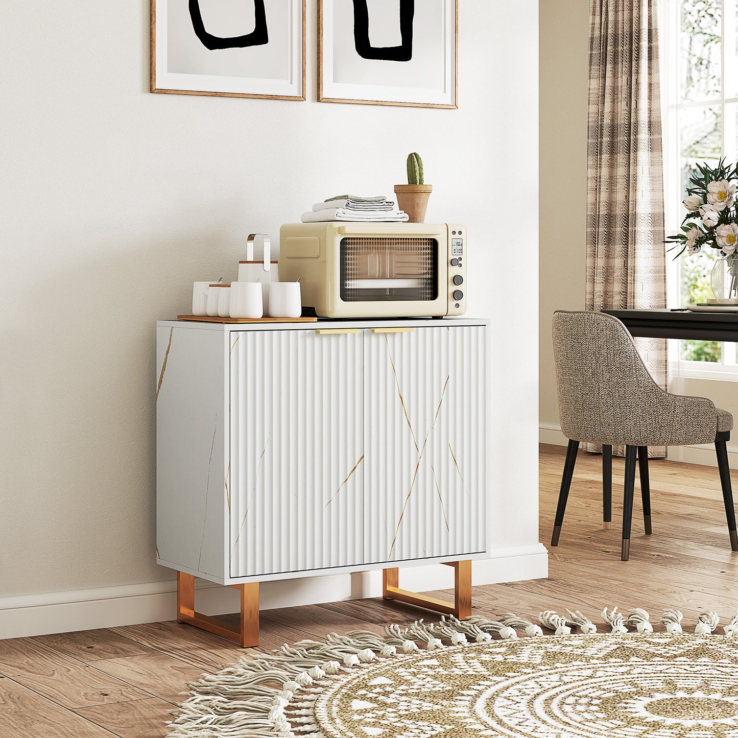 Elegant Storage Sideboard - White/Gold-Tone
