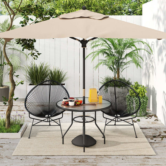 Outsunny 100 cm Round Dining Table with Parasol Hole, Outdoor Tempered Glass Top, Steel Frame for Garden, Black