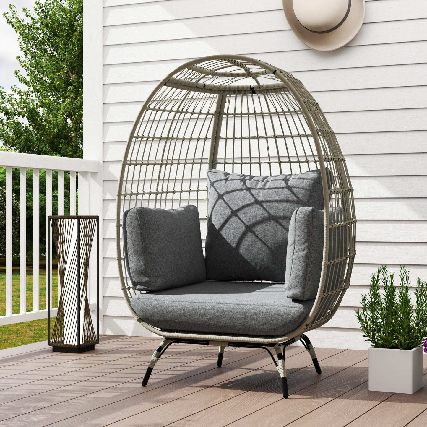 Outsunny Rattan Egg Chair with Cushions and Pillows, Charcoal Grey