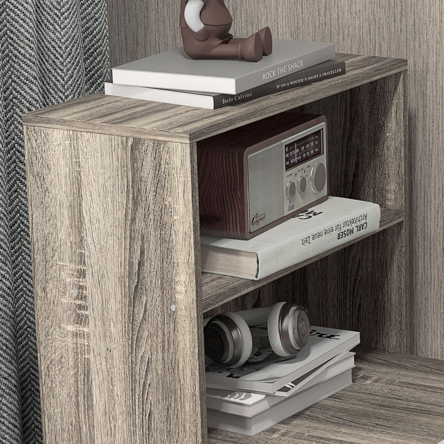 120cm Modern Computer Desk Bookshelf Study Table Workstation PC Laptop Writing Home Office 6 Shelves, Grey Wood-Effect