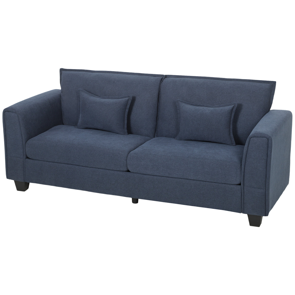 3 Seater Sofa | 200cm Linen-Look Polyester Couch | Pocket-Spring Seats, Padded Arms & 2 Cushions | Dark Grey or Dark Blue