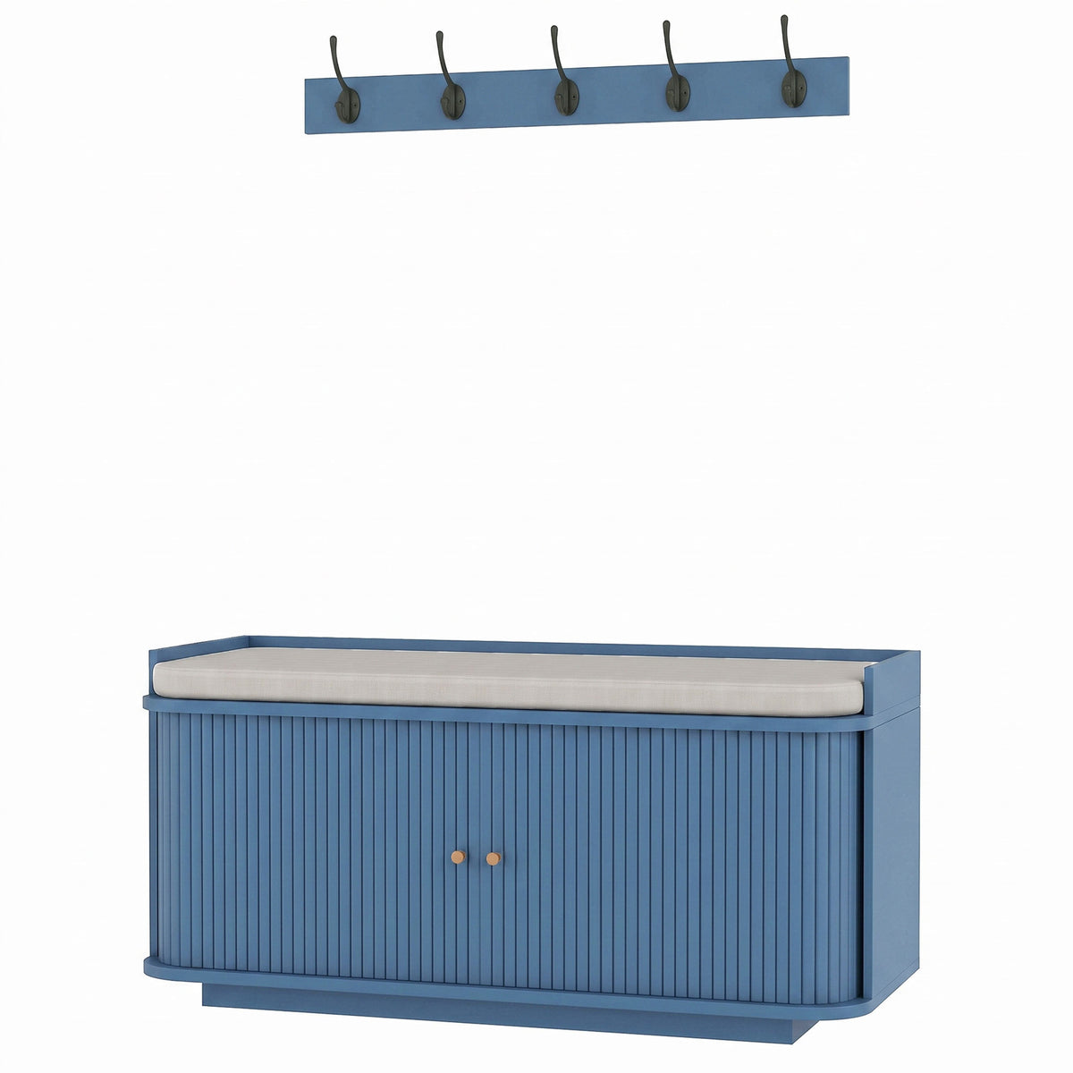 2-Piece Hallway Set | Shoe Bench 100x40x47.5cm 140kg Seat | Tambour Door | 2 Adjustable Shelves | Wall Coat Rack 80cm | 5 Alloy Hooks 10kg | 2 Wall Anchors | MDF | Entryway | White